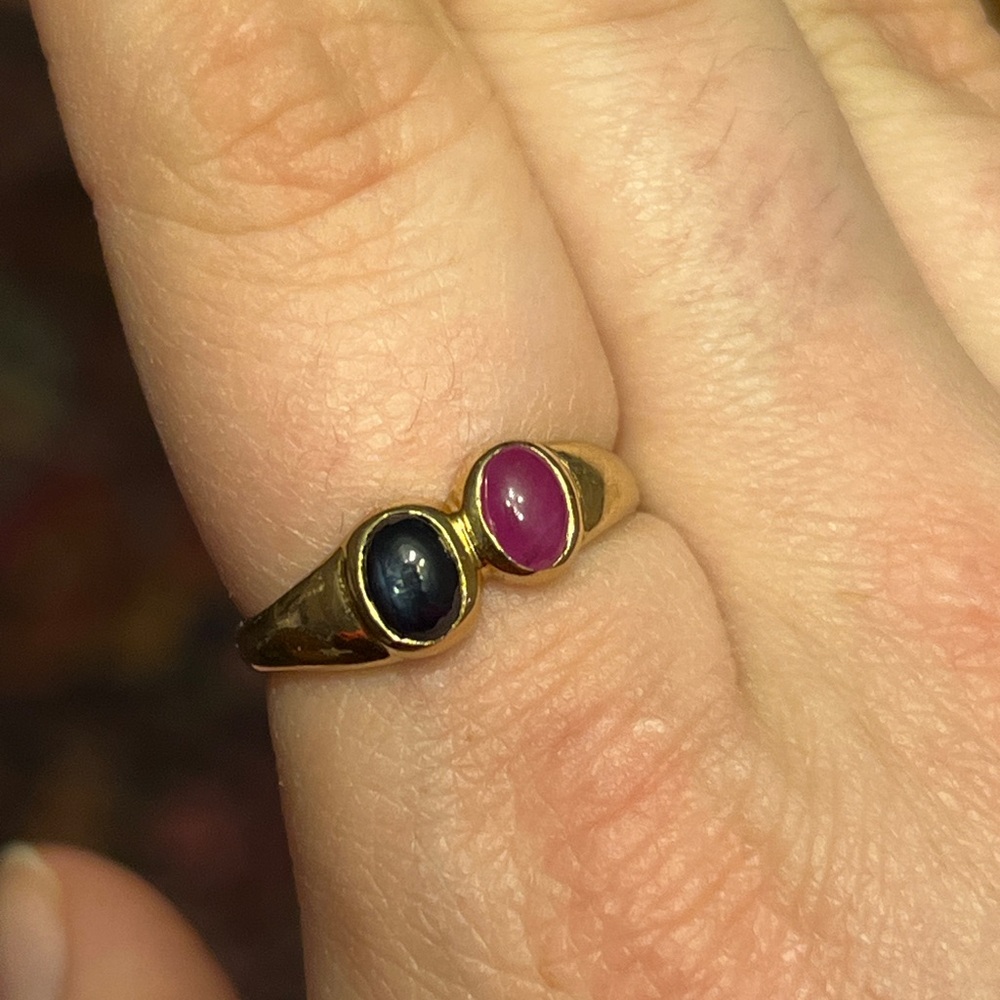 8K vintage double synthetic cabochon gemstone toi et moi ring ~ size 8.75